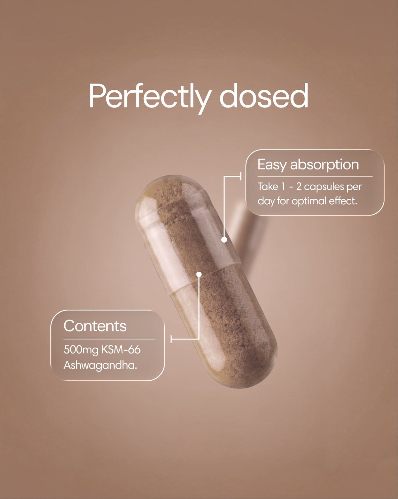 Clearly Ashwagandha capsules in a bottle, showcasing herbal supplement capsules for stress relief and wellness.
