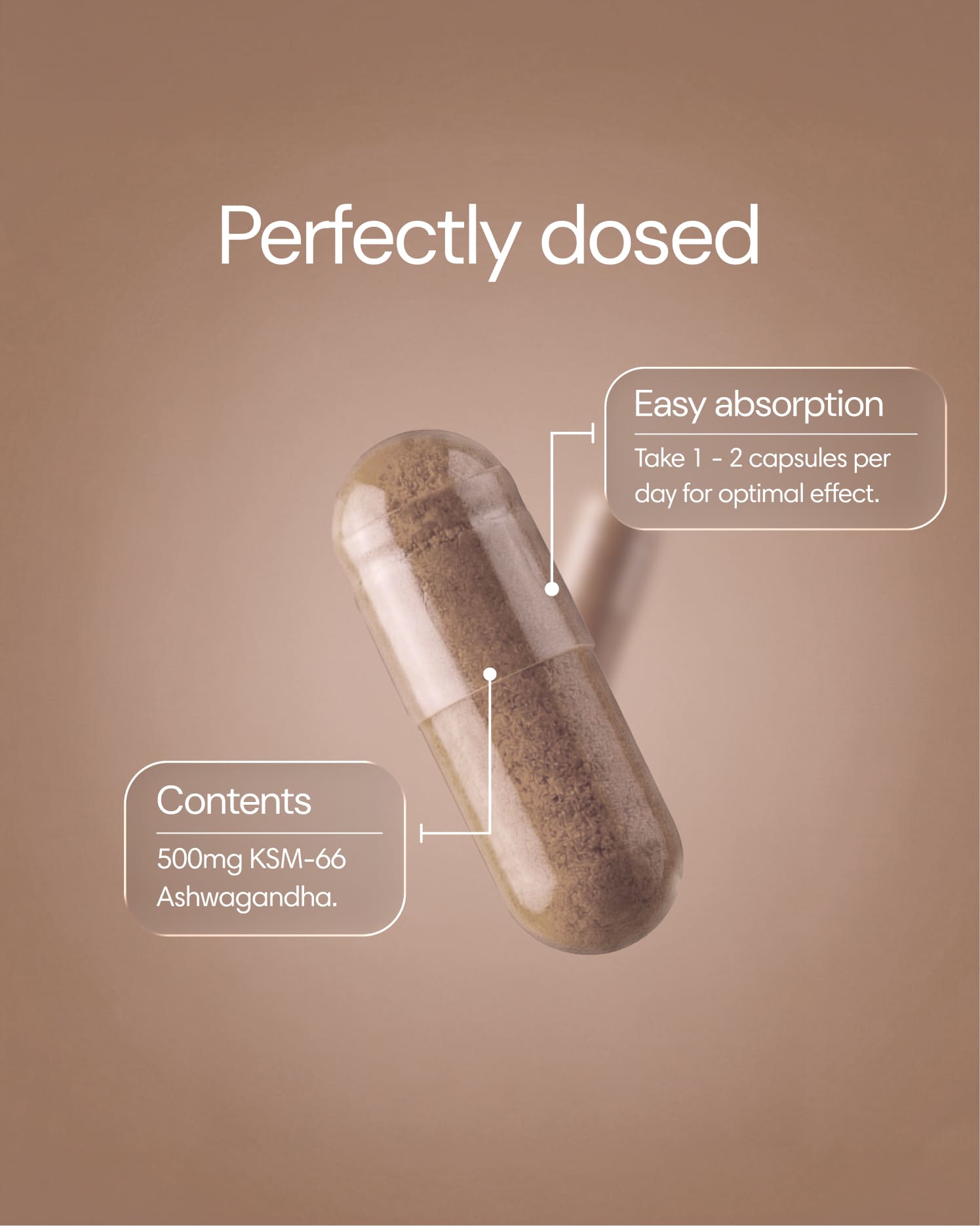 Clearly Ashwagandha capsules in a bottle, showcasing herbal supplement capsules for stress relief and wellness.