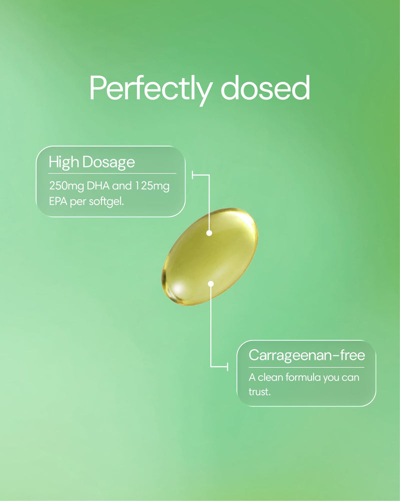 Clearly Omega-3 supplement softgels in a bottle, highlighting healthy fatty acids for heart and brain health.